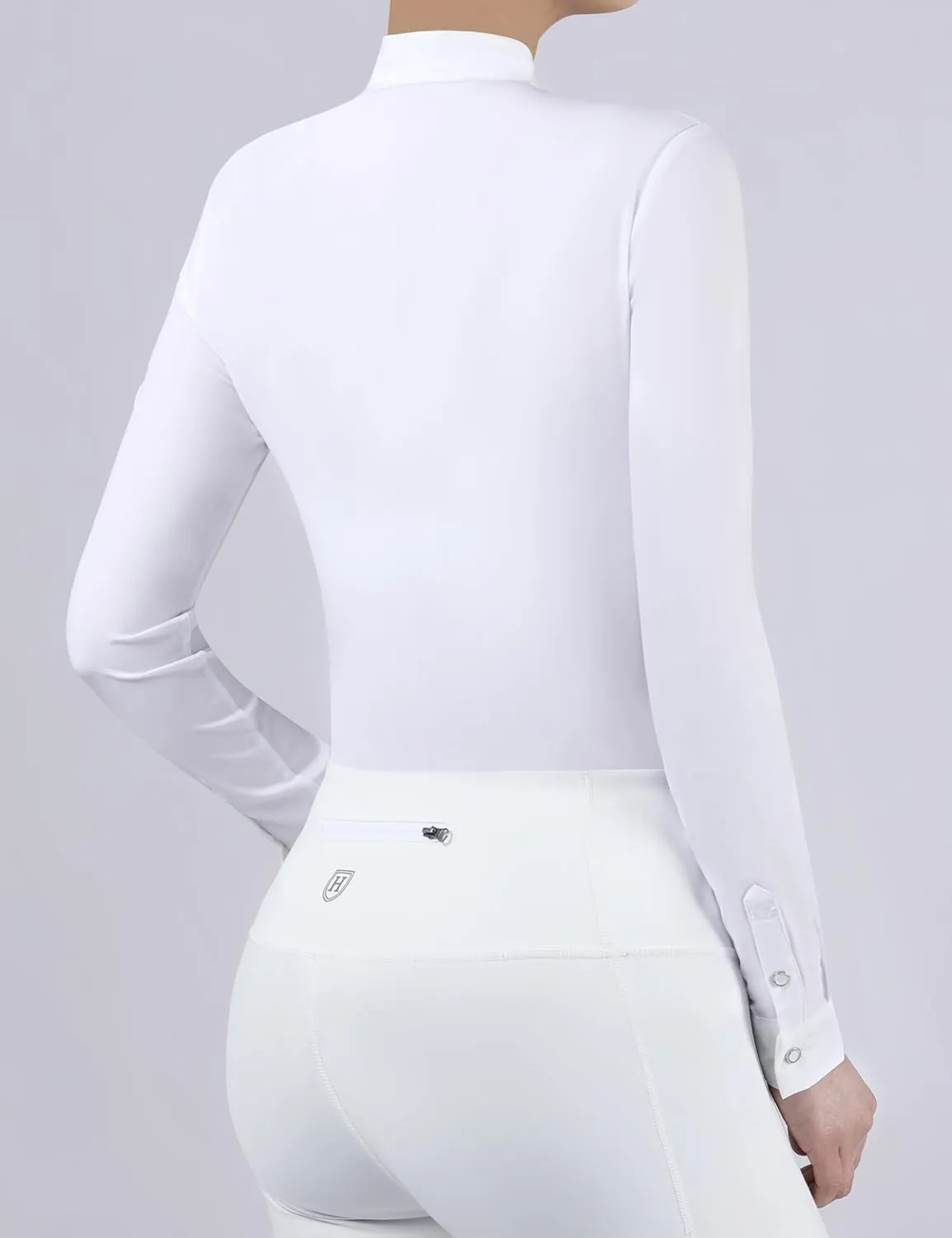 Harrison Howard Equestrian Pleated Bib Show Shirt Rider Top Horse Riding Long Sleeve with Embroidery