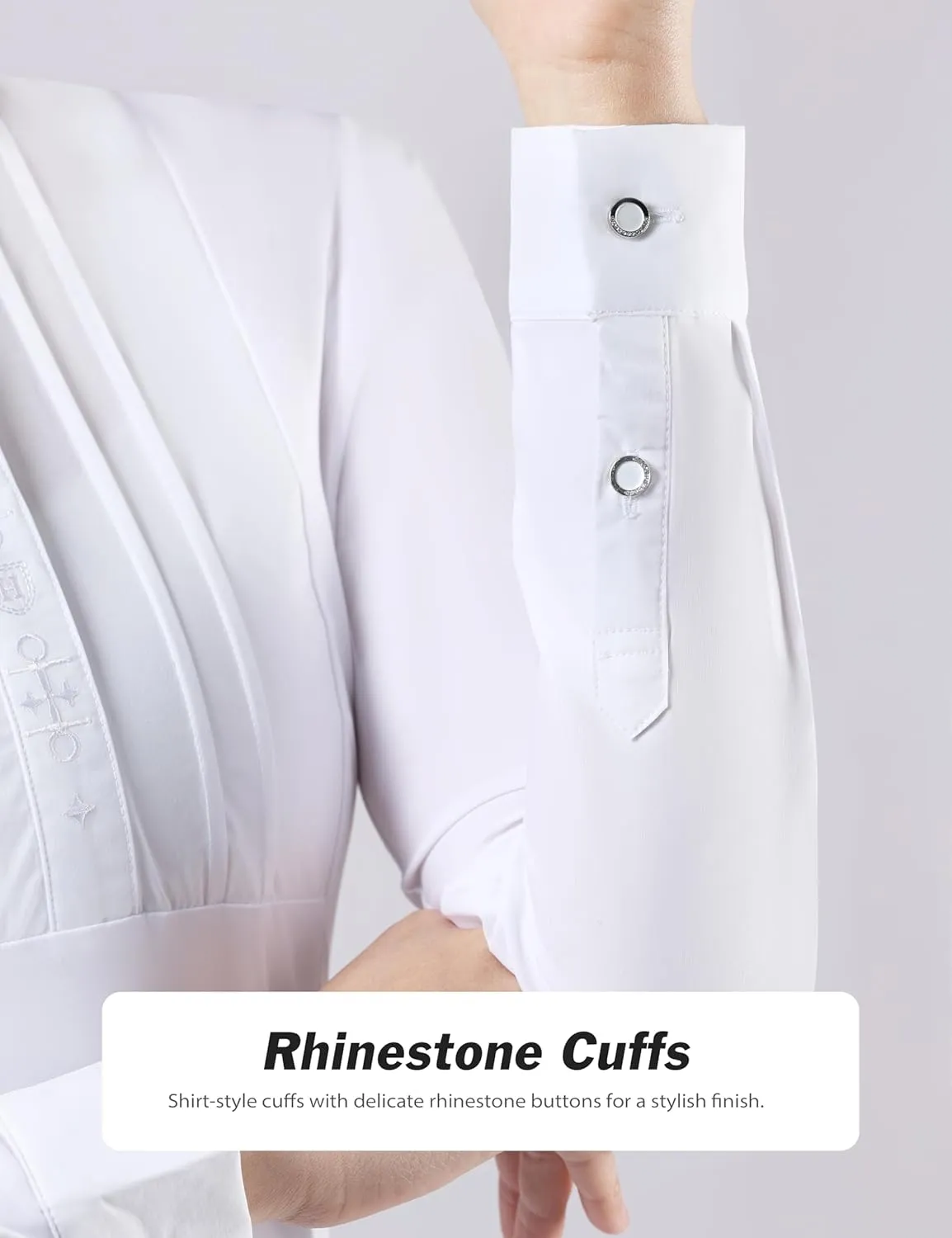 Harrison Howard Equestrian Pleated Bib Show Shirt Rider Top Horse Riding Long Sleeve with Embroidery