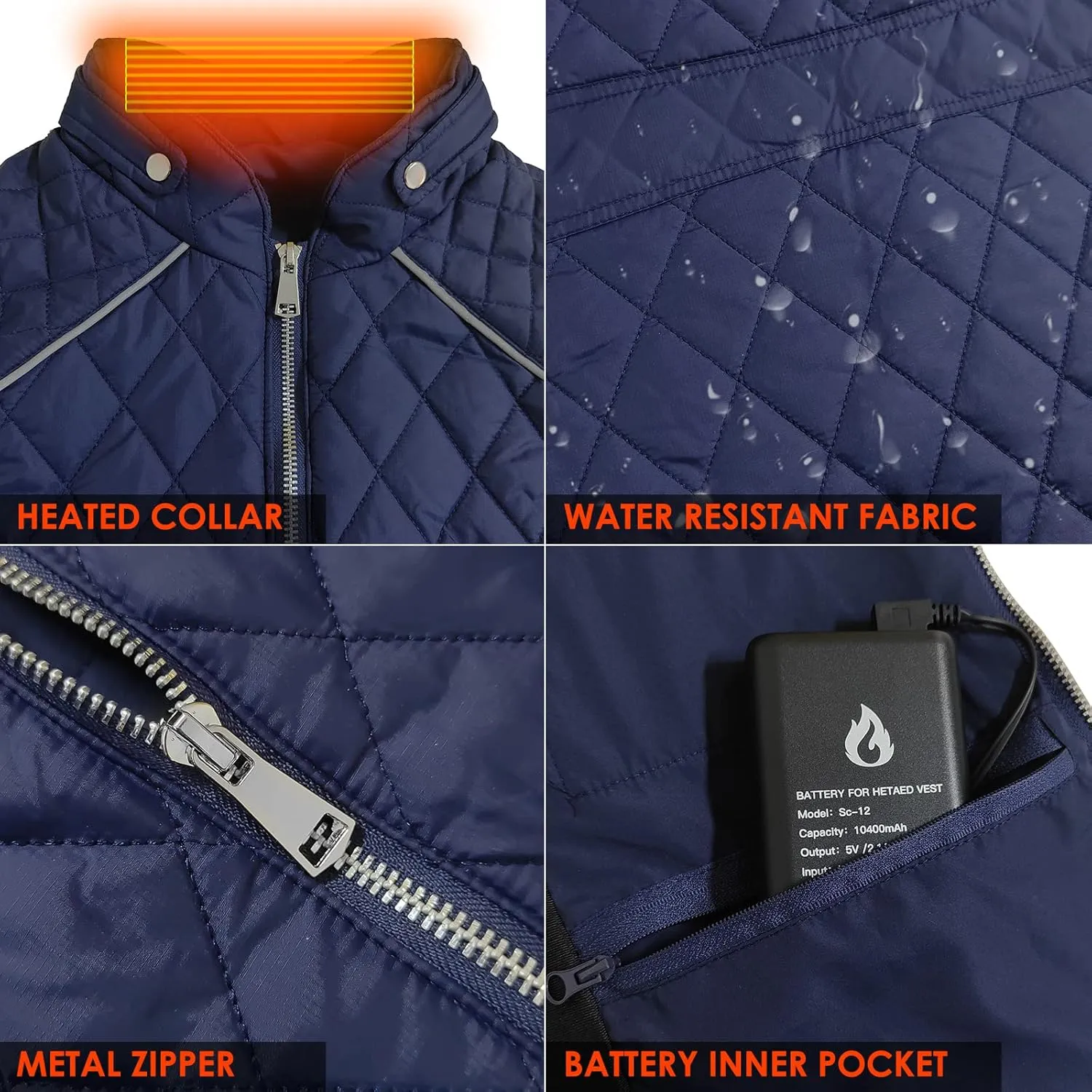 Heated Vest for Women, 6 Heated Zones Neck Heating Womens Heated Vest Coat(10000mAh Battery Pack Included