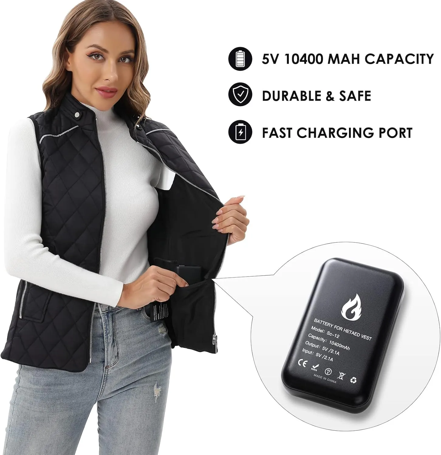 Heated Vest for Women, 6 Heated Zones Neck Heating Womens Heated Vest Coat(10000mAh Battery Pack Included