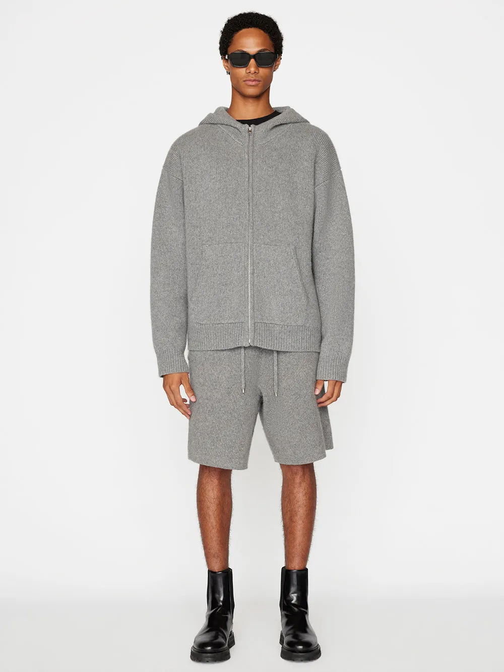 Heavyweight Cashmere Full Zip Hoodie -- Warm Grey