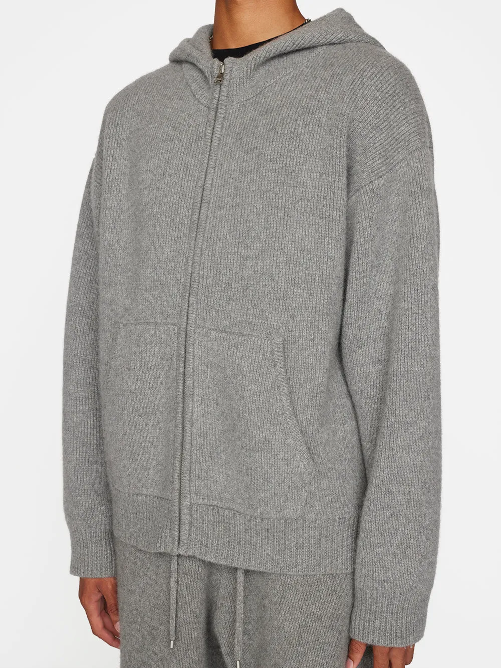 Heavyweight Cashmere Full Zip Hoodie -- Warm Grey