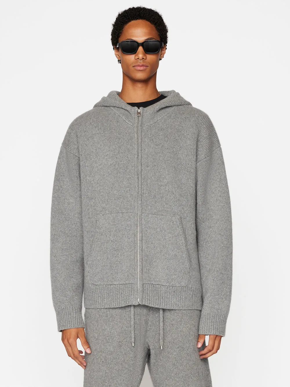 Heavyweight Cashmere Full Zip Hoodie -- Warm Grey