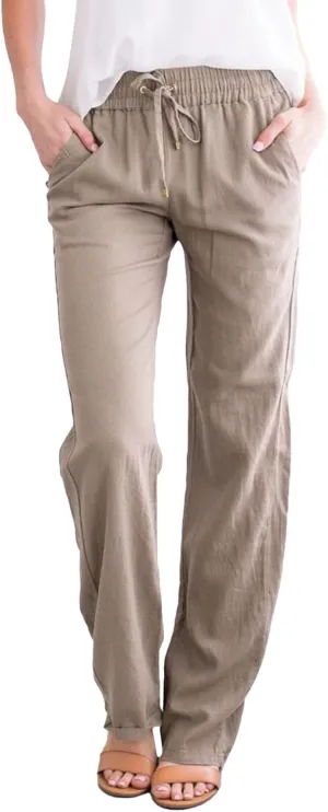 High Waisted Pants For Women Comfy Solid Color Cotton Linen Trousers Straight Leg Lounge Summer Boho Casual Pants