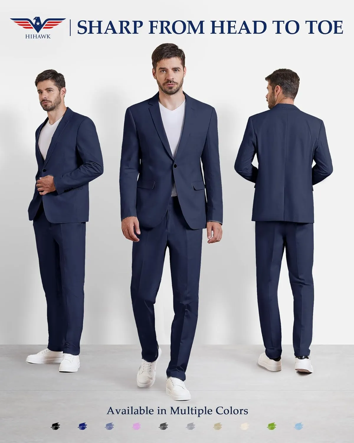 Hihawk Men 2 Piece Regular Fit Linen Suit, Casual Blazer Pants Set, Lightweight Jacket Trouser for Wedding Prom