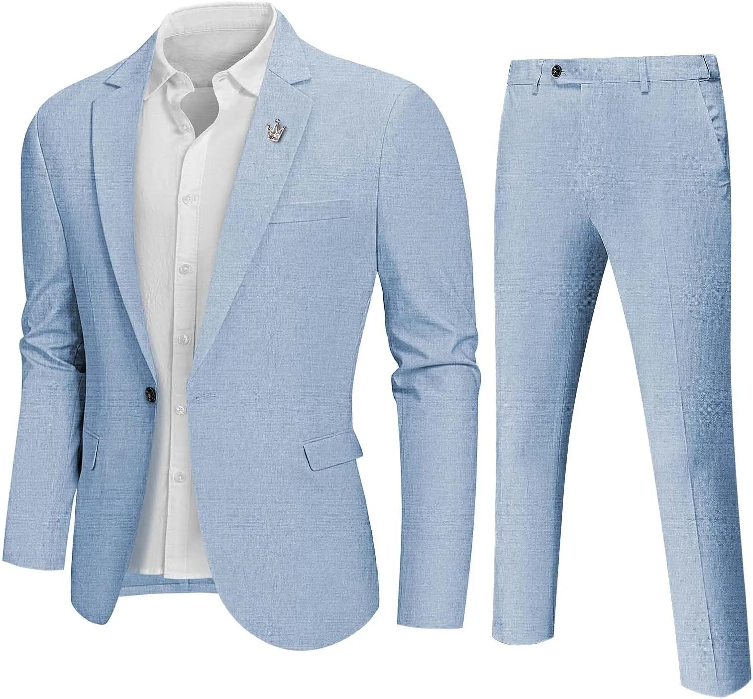 Hihawk Men 2 Piece Regular Fit Linen Suit, Casual Blazer Pants Set, Lightweight Jacket Trouser for Wedding Prom