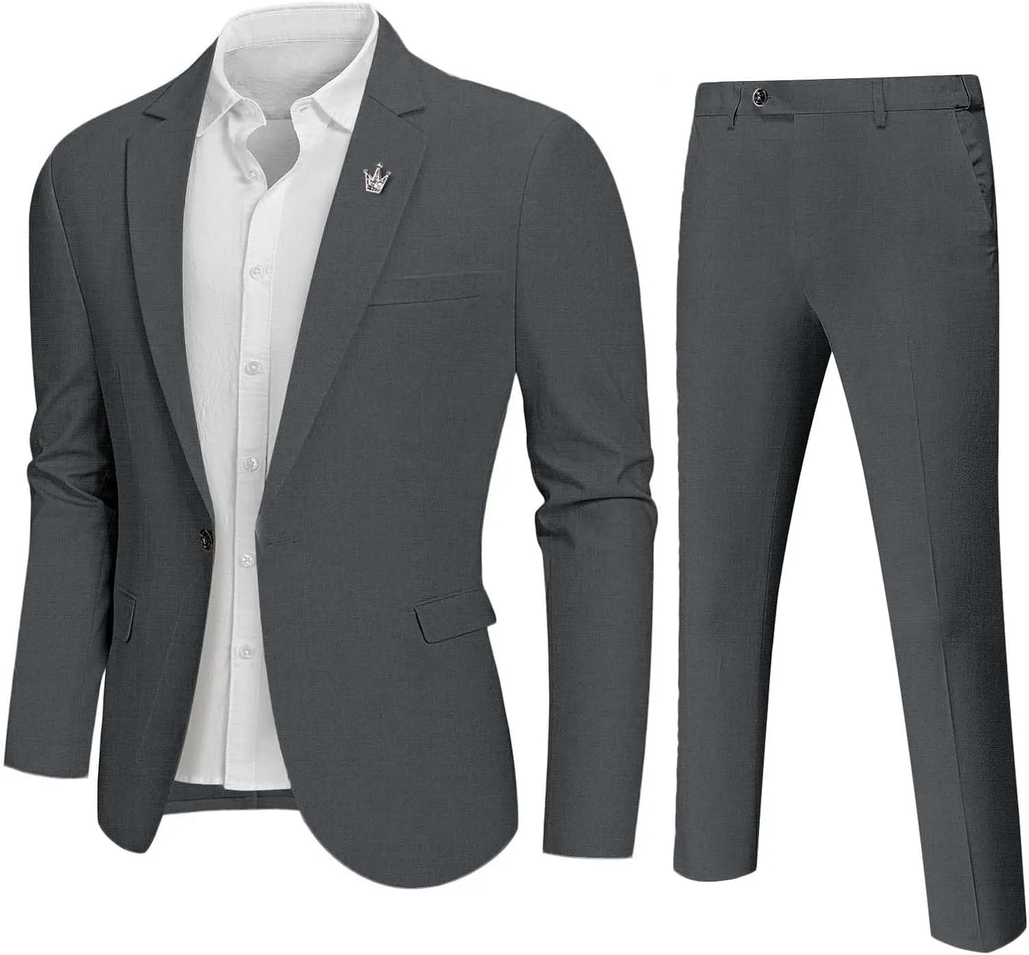 Hihawk Men 2 Piece Regular Fit Linen Suit, Casual Blazer Pants Set, Lightweight Jacket Trouser for Wedding Prom