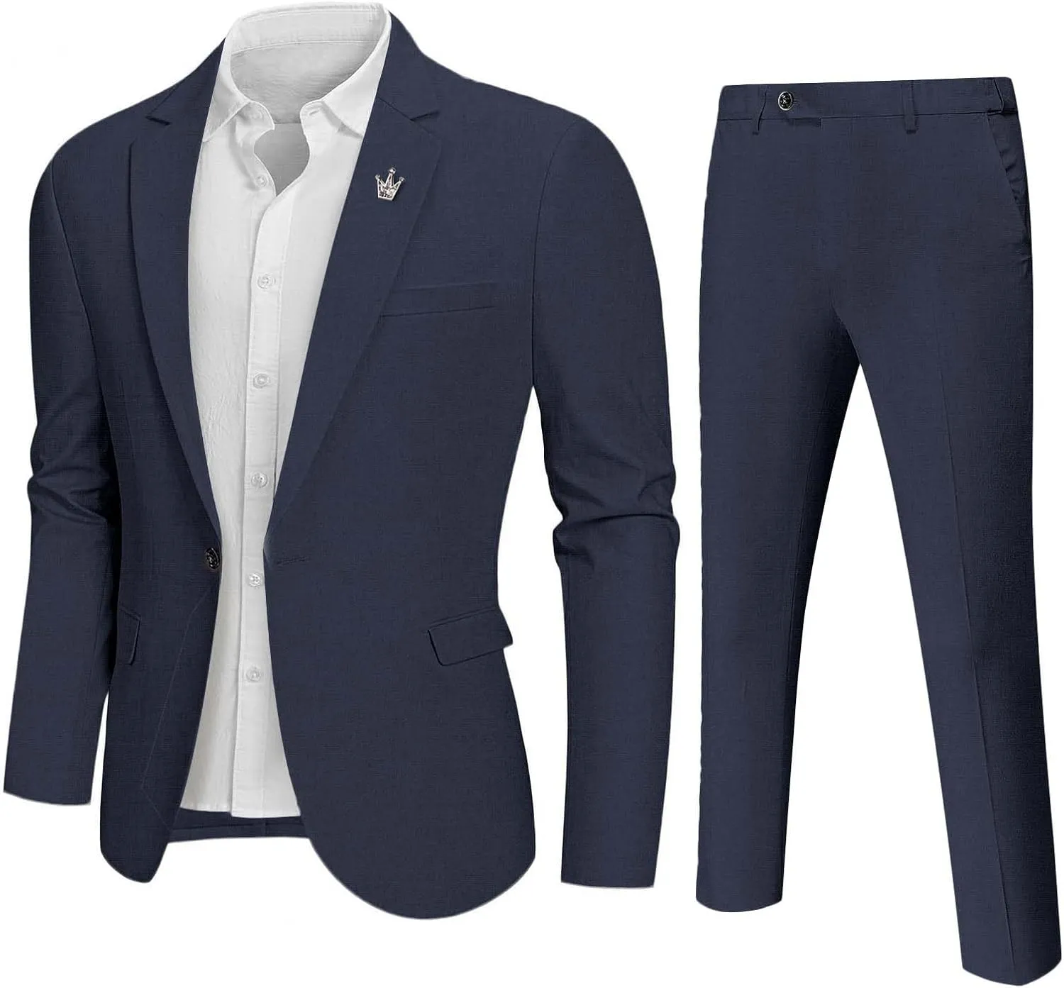 Hihawk Men 2 Piece Regular Fit Linen Suit, Casual Blazer Pants Set, Lightweight Jacket Trouser for Wedding Prom