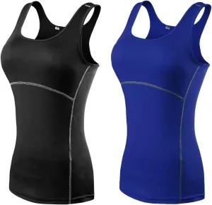 HNVAVQ Workout Tank Tops for Women - Quick Dry Gym Yoga Shirts - Racerback Sport Running Tank Top - 2 Pack