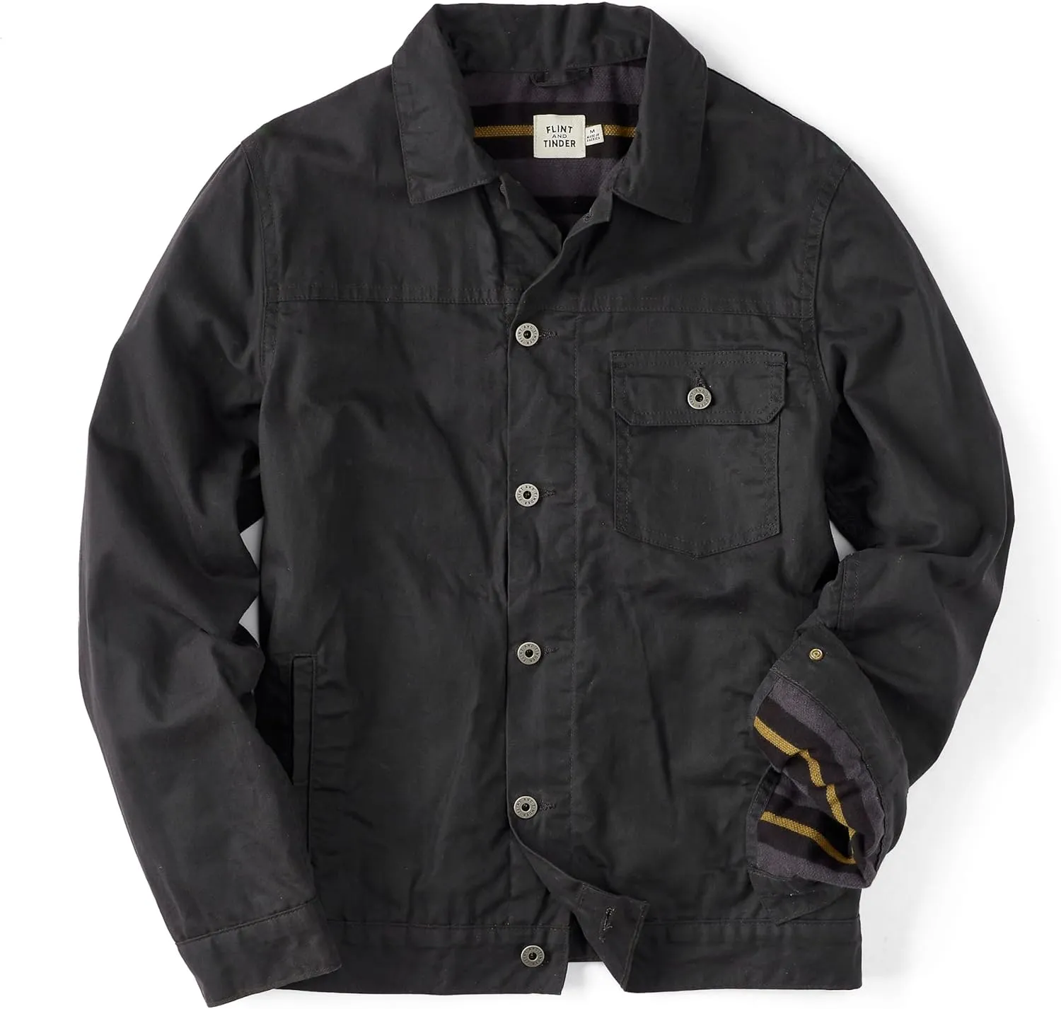 Huckberry Flint and Tinder Men's Flannel-Lined Waxed Trucker Jacket, Water & Weather Resistant Mens Jacket