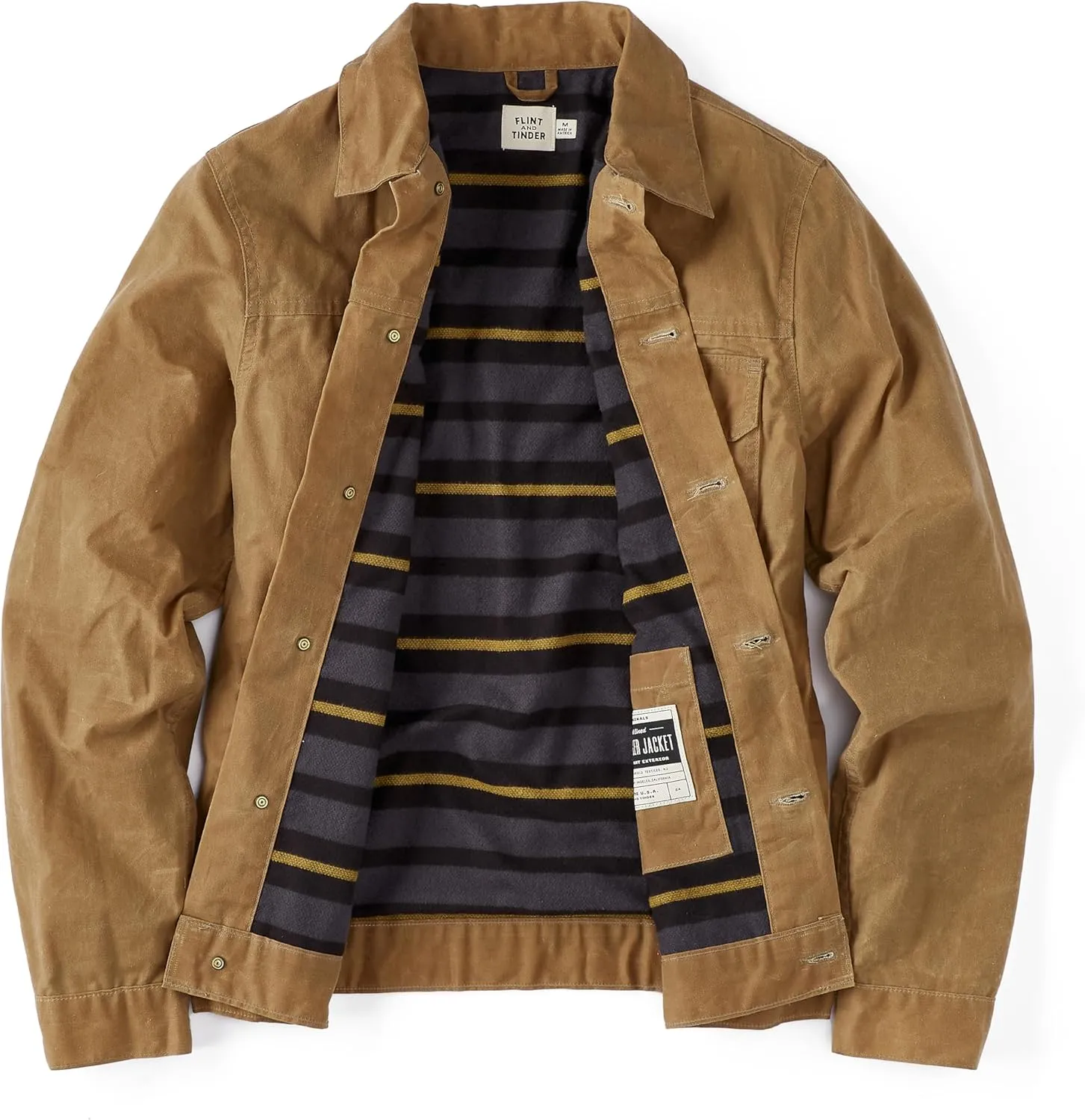 Huckberry Flint and Tinder Men's Flannel-Lined Waxed Trucker Jacket, Water & Weather Resistant Mens Jacket