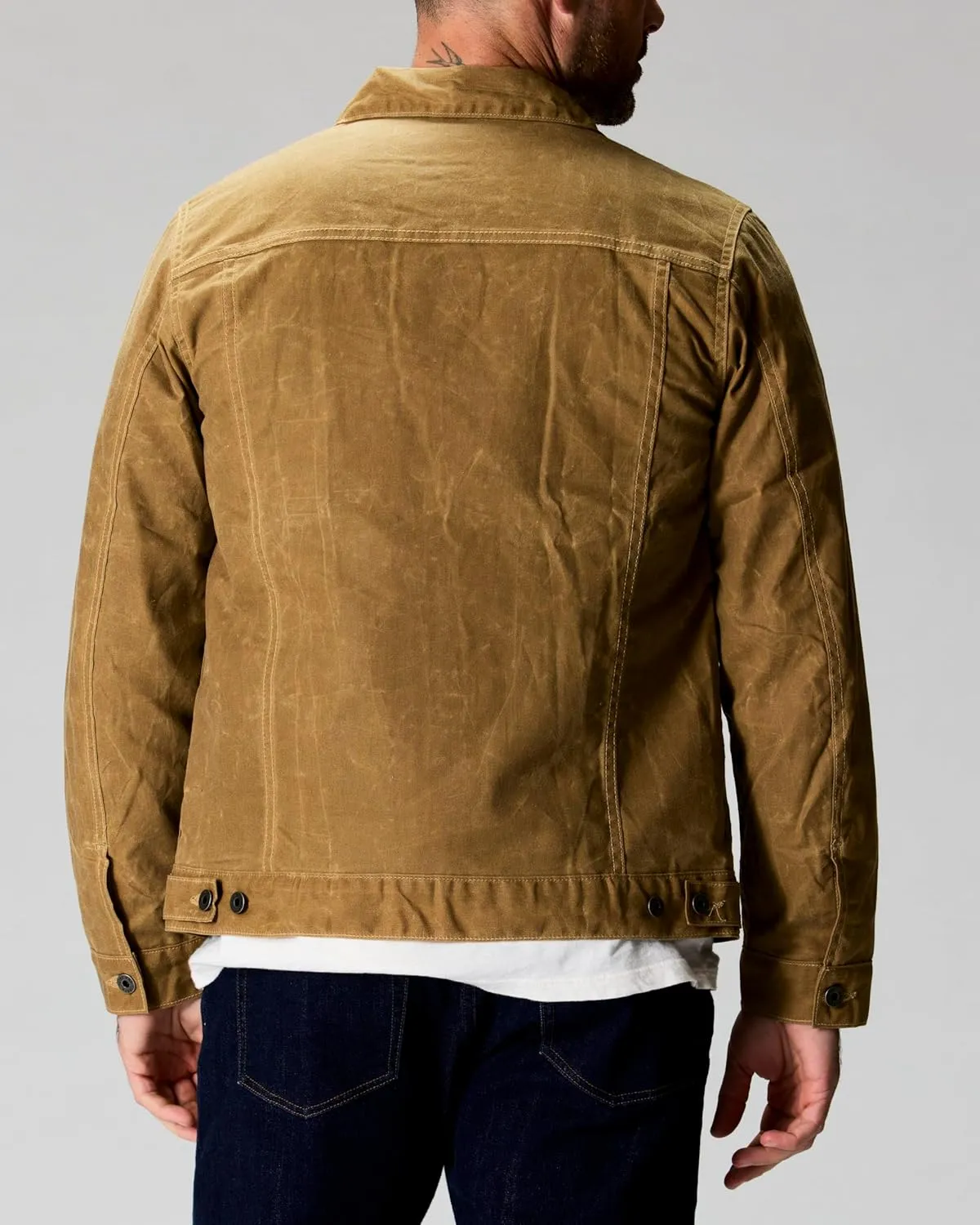 Huckberry Flint and Tinder Men's Flannel-Lined Waxed Trucker Jacket, Water & Weather Resistant Mens Jacket