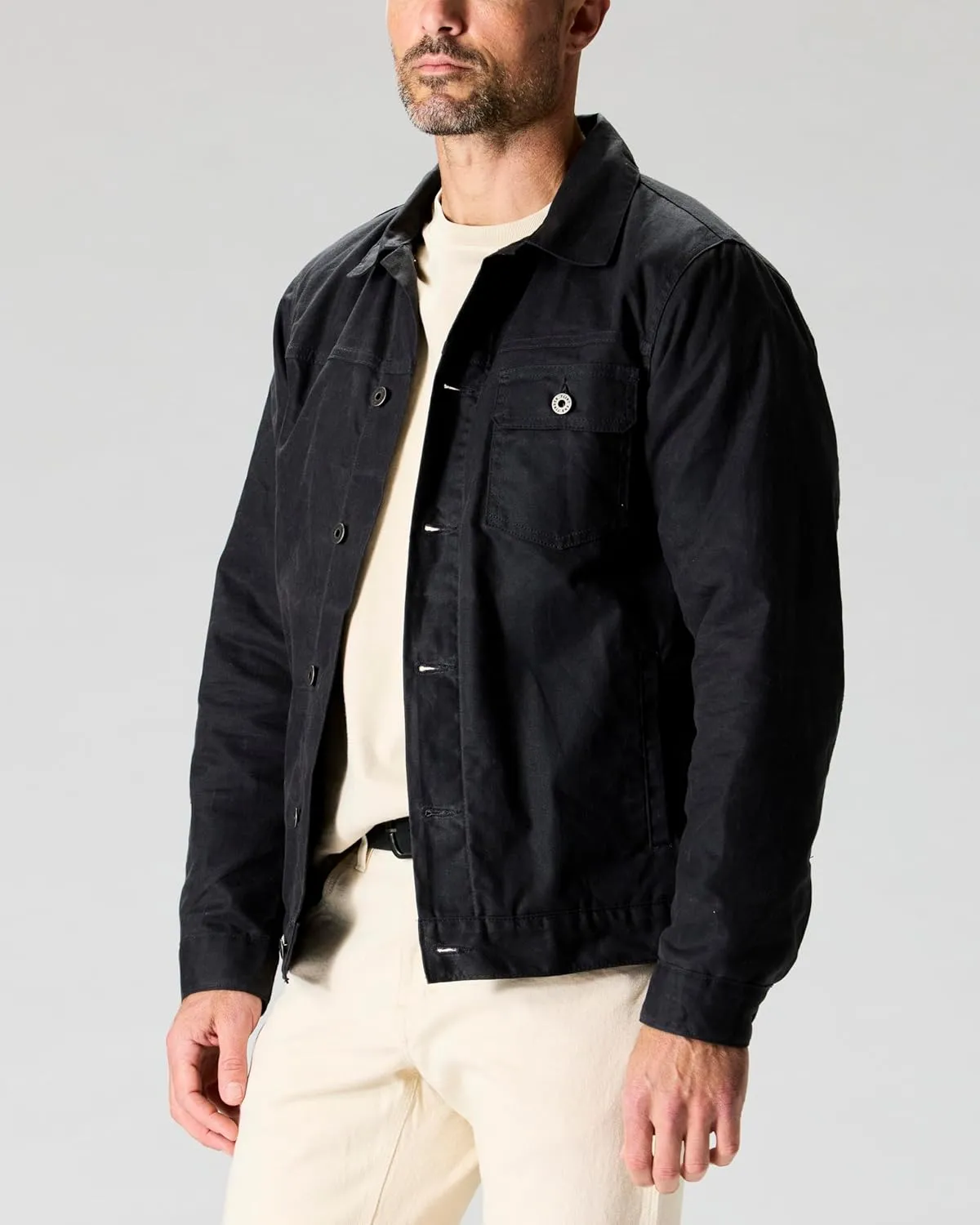 Huckberry Flint and Tinder Men's Flannel-Lined Waxed Trucker Jacket, Water & Weather Resistant Mens Jacket
