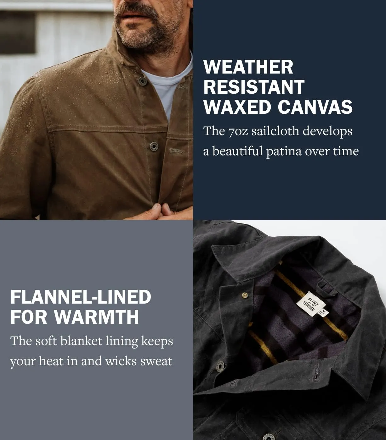 Huckberry Flint and Tinder Men's Flannel-Lined Waxed Trucker Jacket, Water & Weather Resistant Mens Jacket