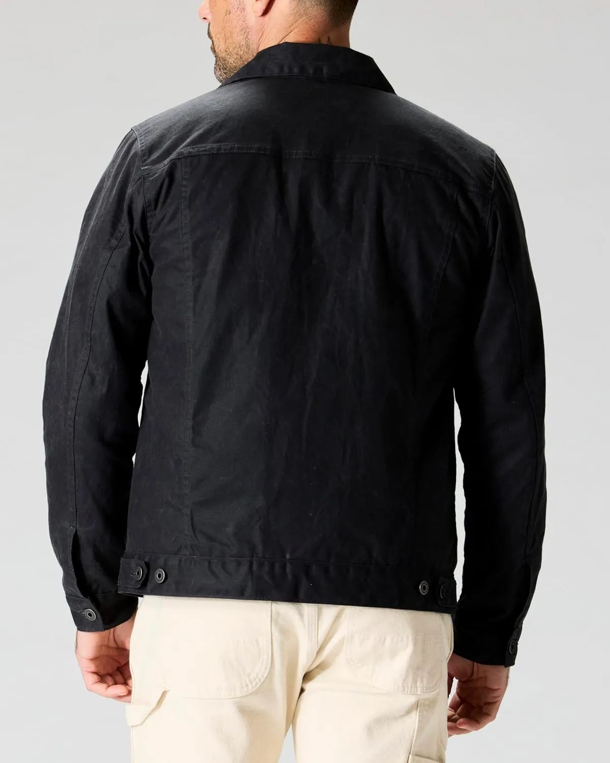 Huckberry Flint and Tinder Men's Flannel-Lined Waxed Trucker Jacket, Water & Weather Resistant Mens Jacket