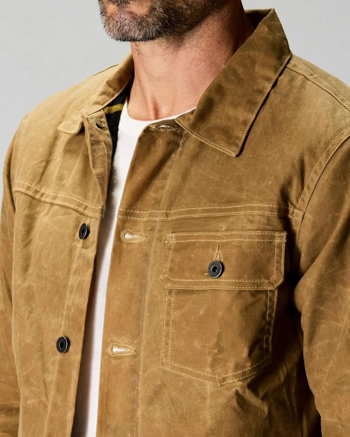 Huckberry Flint and Tinder Men's Flannel-Lined Waxed Trucker Jacket, Water & Weather Resistant Mens Jacket