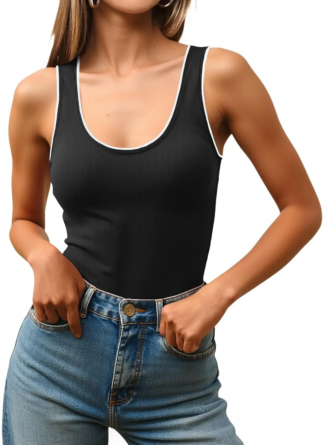 Imily Bela Womens Summer Tank Tops Casual Scoop Neck Sleeveless Slim Sexy Going Out Shirts