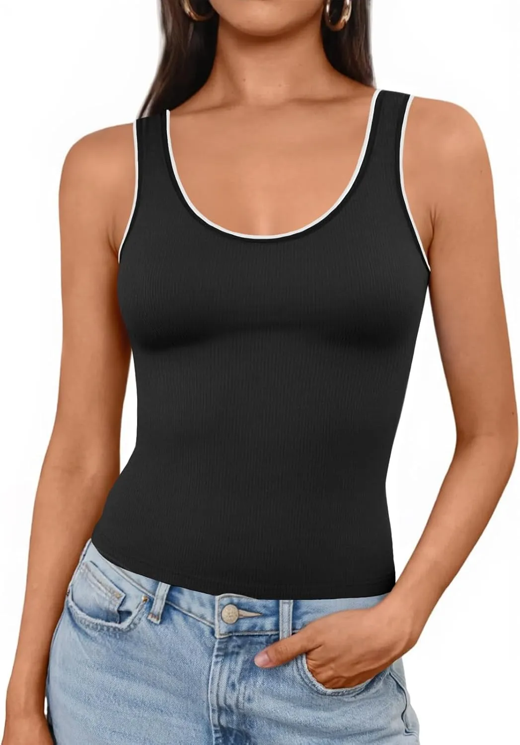 Imily Bela Womens Summer Tank Tops Casual Scoop Neck Sleeveless Slim Sexy Going Out Shirts