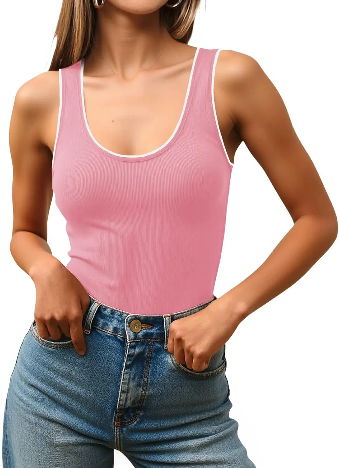 Imily Bela Womens Summer Tank Tops Casual Scoop Neck Sleeveless Slim Sexy Going Out Shirts