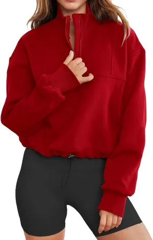 INFITTY Women's Half Zip Pullover Sweatshirts Quarter Zip Hoodies Long Sleeve Tops Fall Outfits 2025 Y2K Winter Clothes