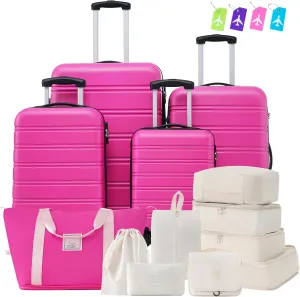 JCSD 4-Piece Hardshell Luggage Set with 360 Spinner Wheels, Lightweight Design, Includes 16"-28" Suitcases and Travel Bag, Pink
