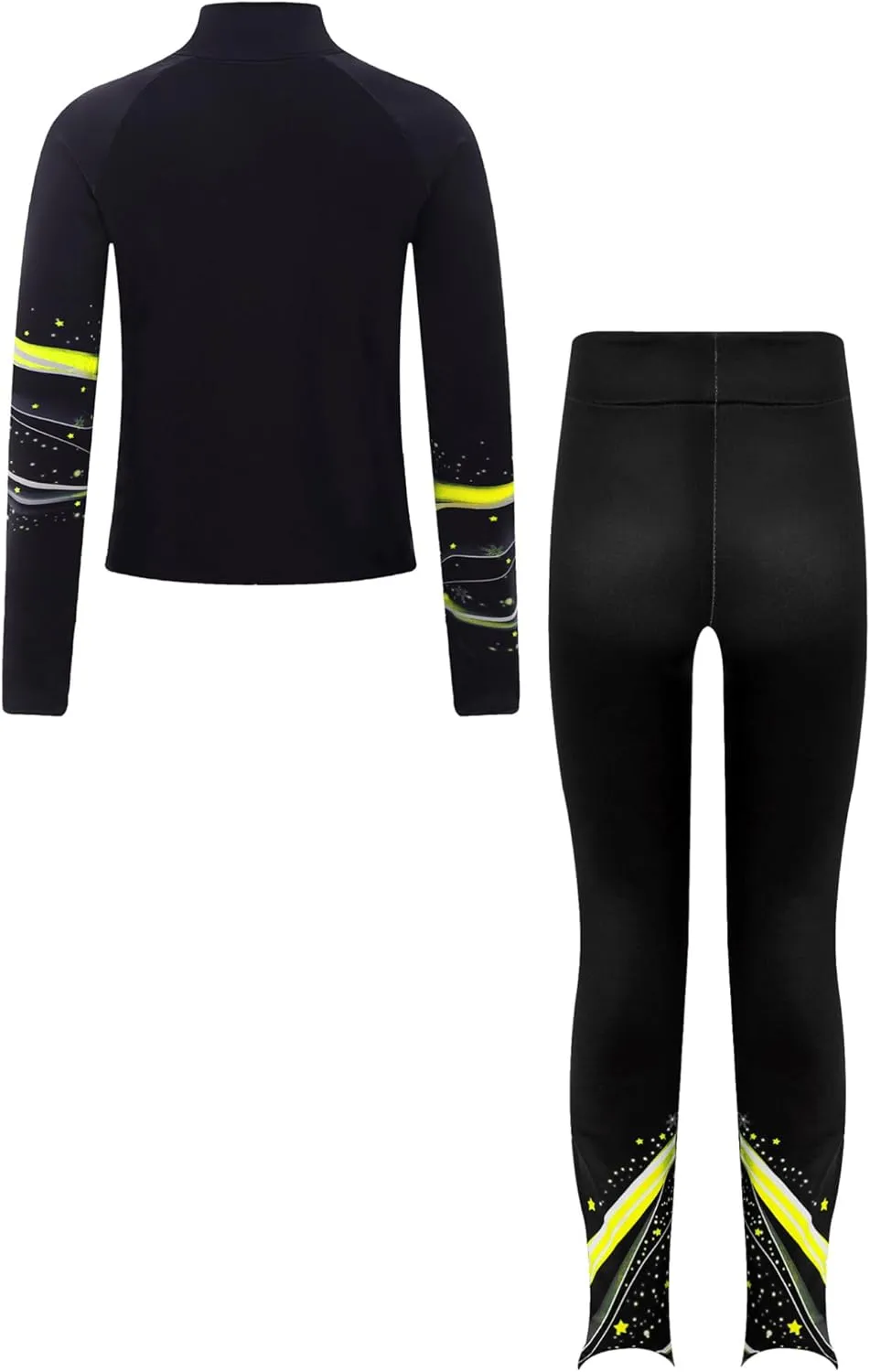 JEATHA Kids Girls Full Zip Fleece Jacket with Printed Athletic Leggings Pants Printed Figure Skating Training Outfits
