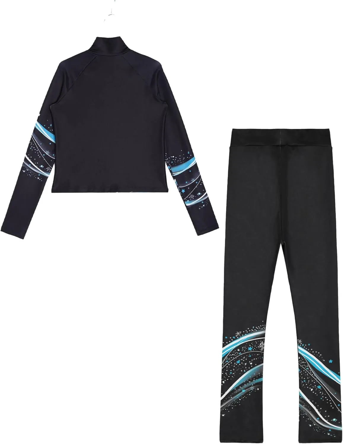 JEATHA Kids Girls Full Zip Fleece Jacket with Printed Athletic Leggings Pants Printed Figure Skating Training Outfits