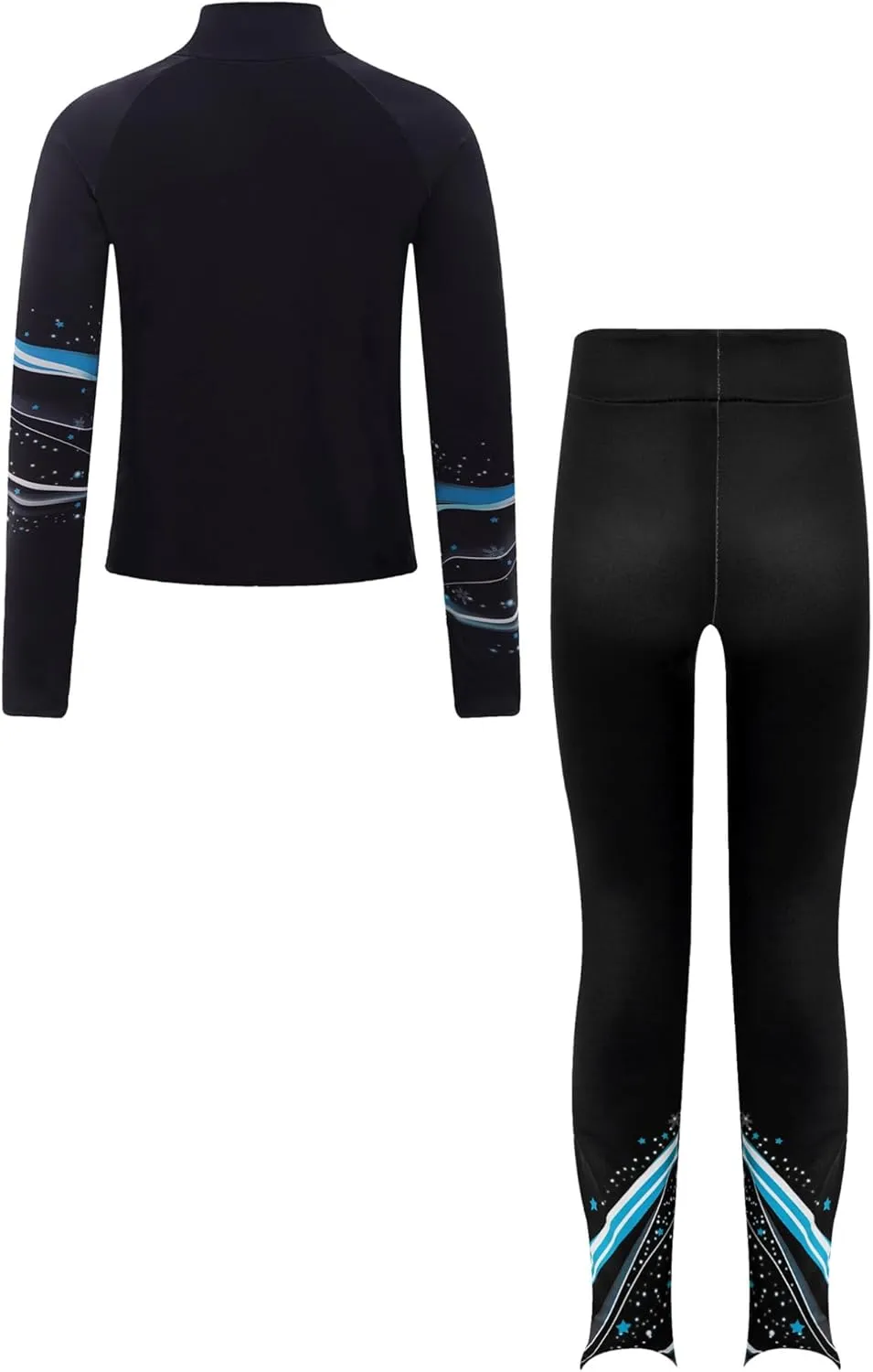 JEATHA Kids Girls Full Zip Fleece Jacket with Printed Athletic Leggings Pants Printed Figure Skating Training Outfits