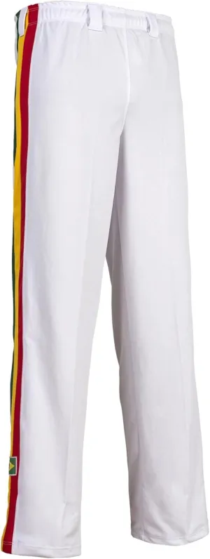 JL Sport Authentic Brazilian Capoeira Martial Arts Pants - Unisex (White with Stripes)