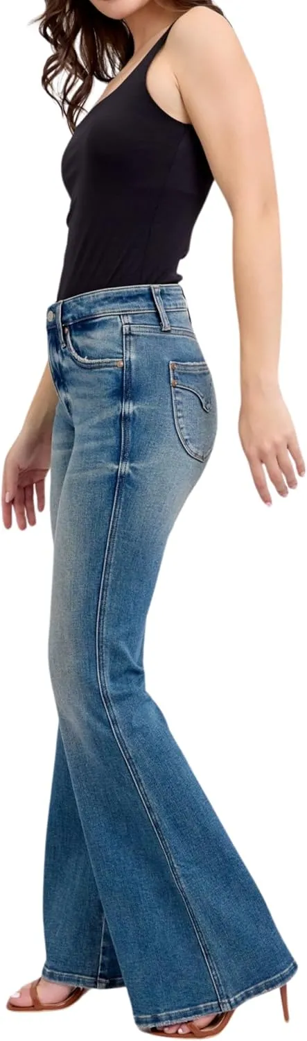 Judy Blue Mid Rise Tummy Control Vintage Wash Back Shield Pocket Flare, Inseam 33"