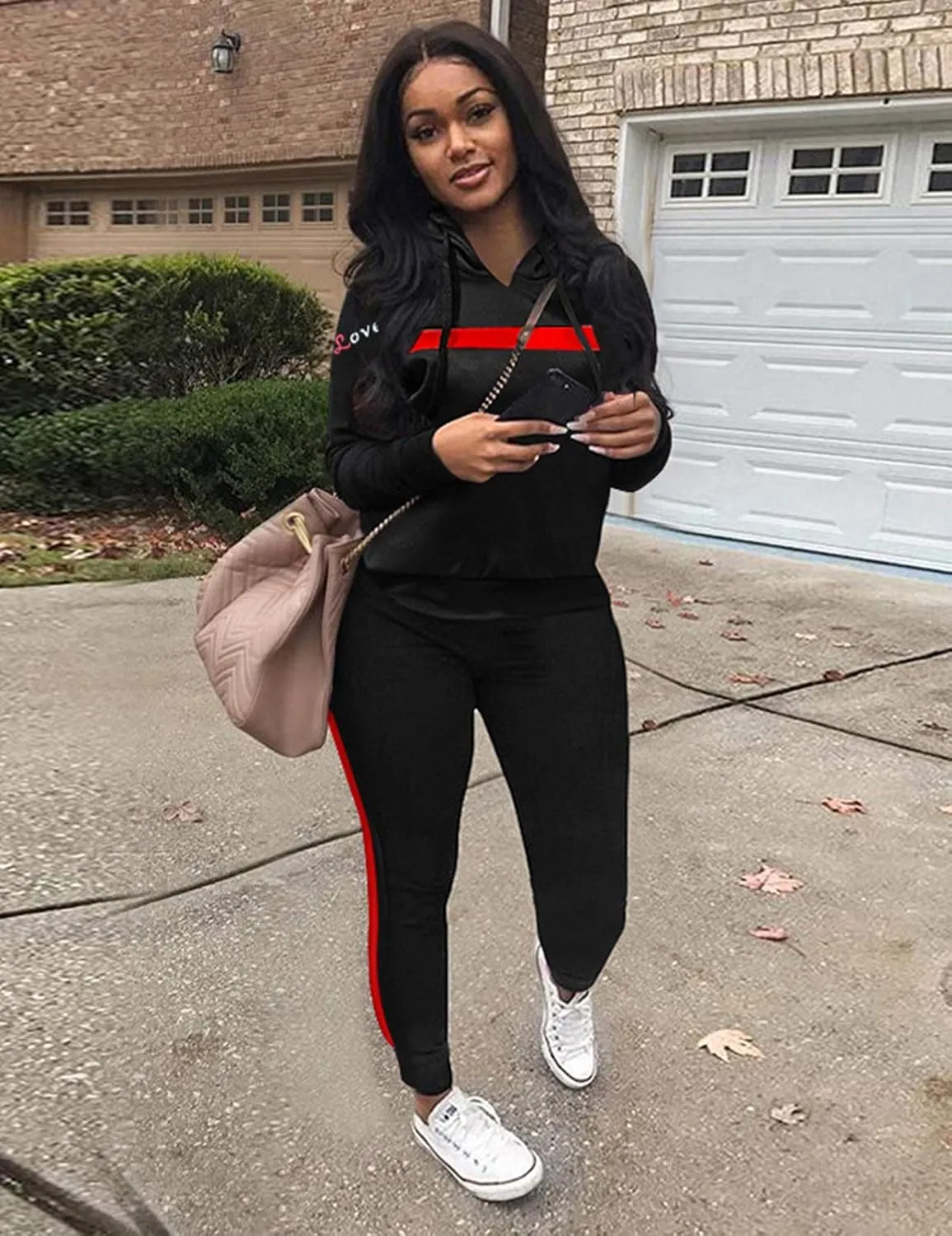 KANSOON Women Stripe Patchwork Two Piece Sweatsuit Round Neck Pullover and Skinny Long Pants Sets