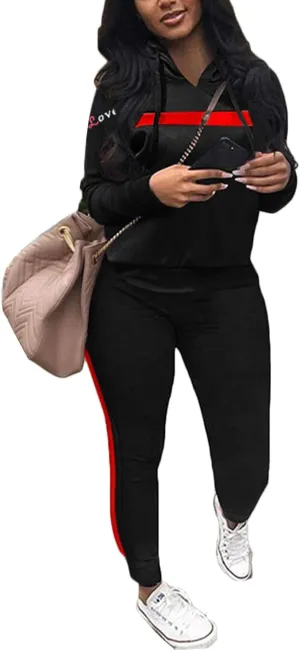 KANSOON Women Stripe Patchwork Two Piece Sweatsuit Round Neck Pullover and Skinny Long Pants Sets