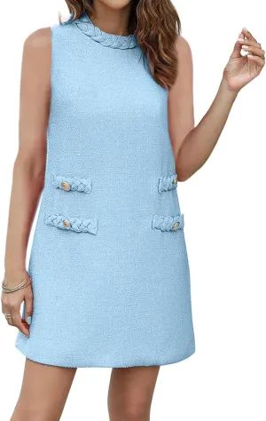 Kedera Women's Tweed Dress Summer Sleeveless Business Party Work A-line Mini Dress
