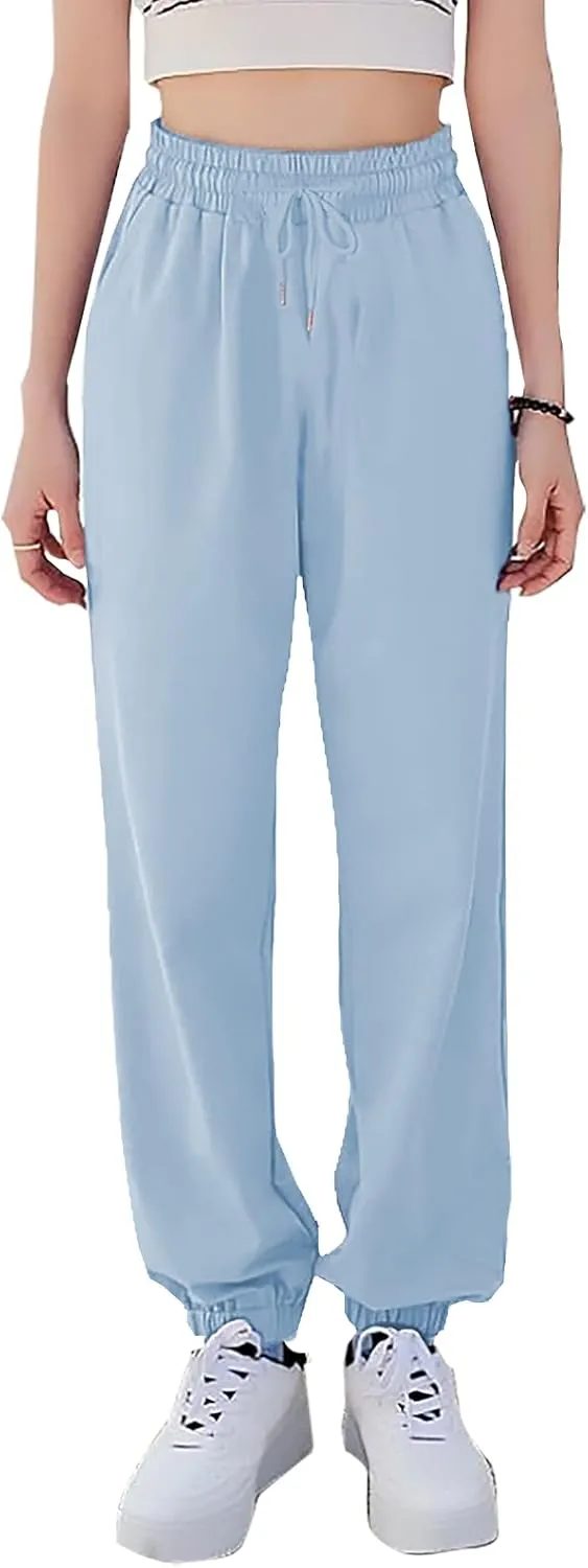 KEEVICI Women's Cute Cinch High Waist Hip Hop Dance Sport Sweatpants Pasetl Jogger Pants Baggy Trousers with Pocket