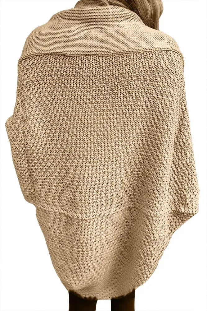 Khaki Chunky Knit Open Front Dolman Cardigan