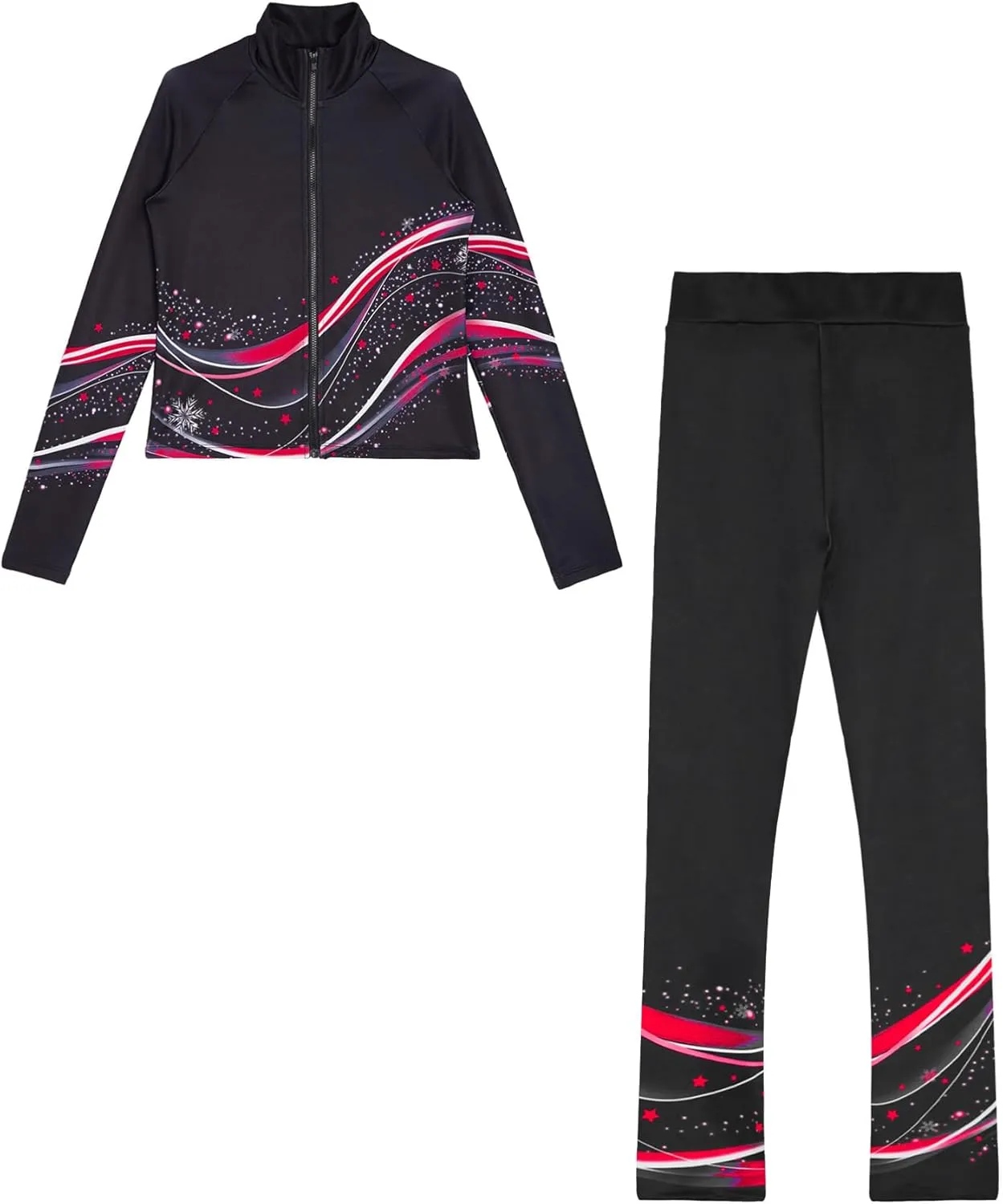 Kids Girls Ice Figure Skating Outfit 2 Piece Gym Workout Training Suit Long Sleeve Zip Sweatshirt and Pants