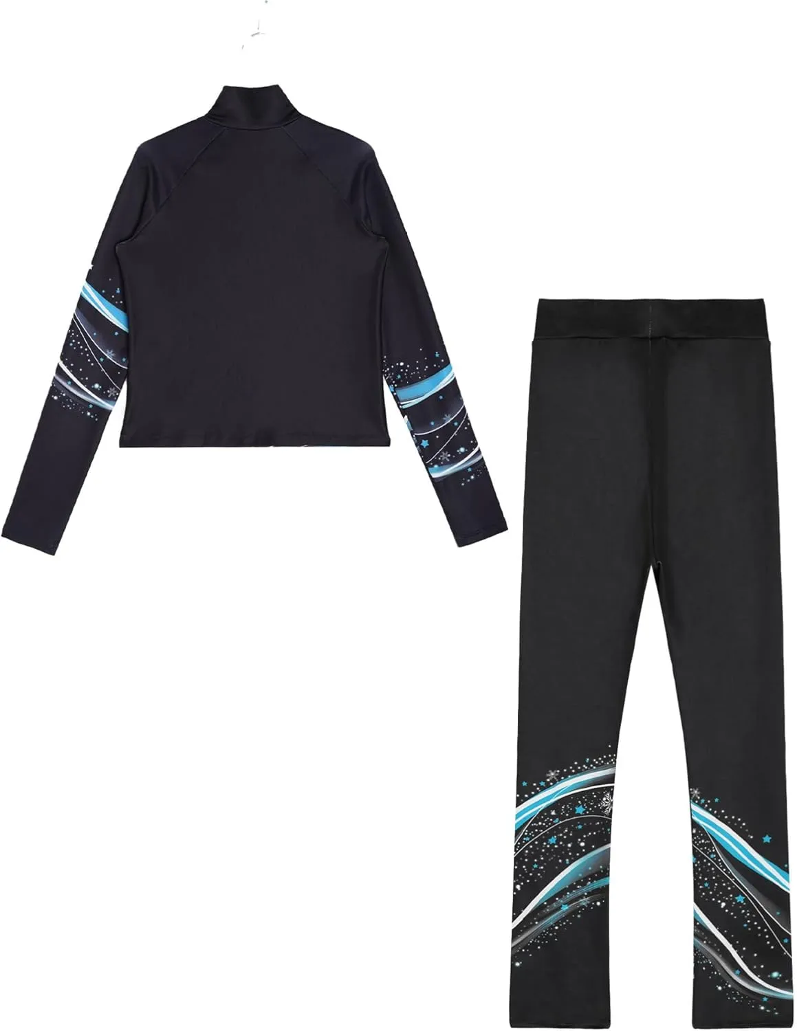 Kids Girls Ice Figure Skating Outfit 2 Piece Gym Workout Training Suit Long Sleeve Zip Sweatshirt and Pants