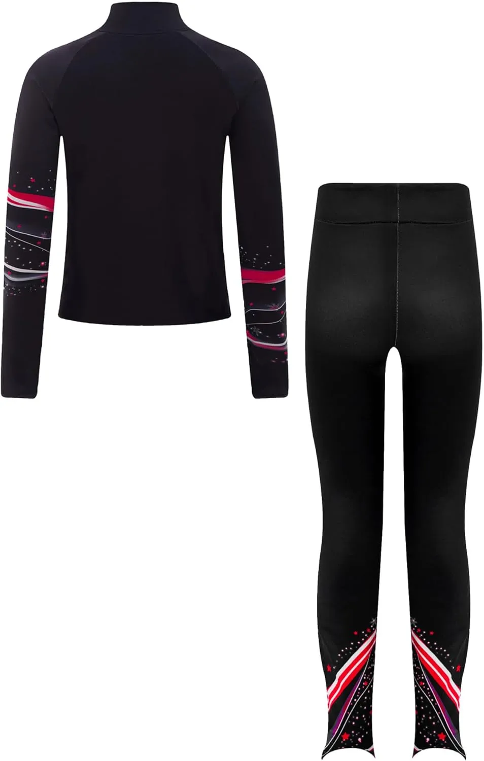 Kids Girls Ice Figure Skating Outfit 2 Piece Gym Workout Training Suit Long Sleeve Zip Sweatshirt and Pants