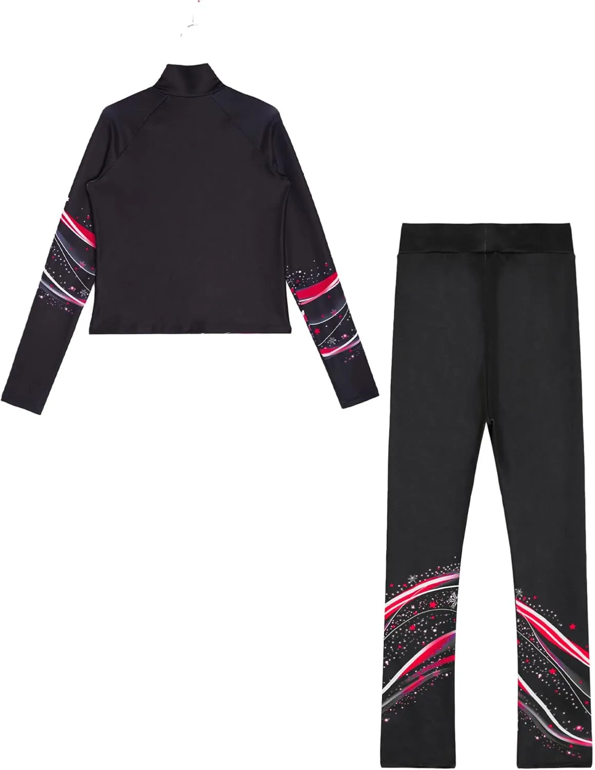 Kids Girls Ice Figure Skating Outfit 2 Piece Gym Workout Training Suit Long Sleeve Zip Sweatshirt and Pants