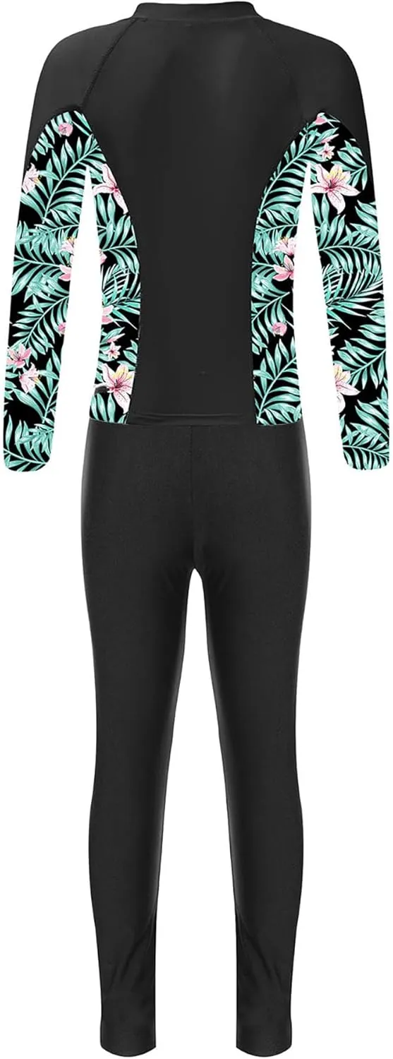 Kids Girls Rash Guard Swimsuit Long Sleeve Swim Tops with Long Pants 2 Piece Bathing Suit