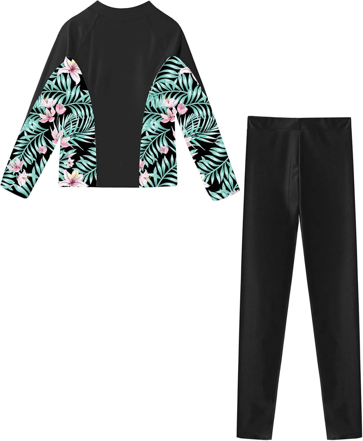 Kids Girls Rash Guard Swimsuit Long Sleeve Swim Tops with Long Pants 2 Piece Bathing Suit