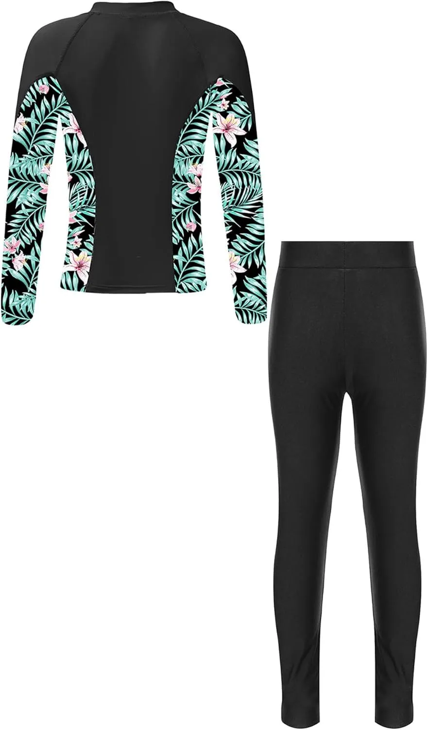 Kids Girls Rash Guard Swimsuit Long Sleeve Swim Tops with Long Pants 2 Piece Bathing Suit
