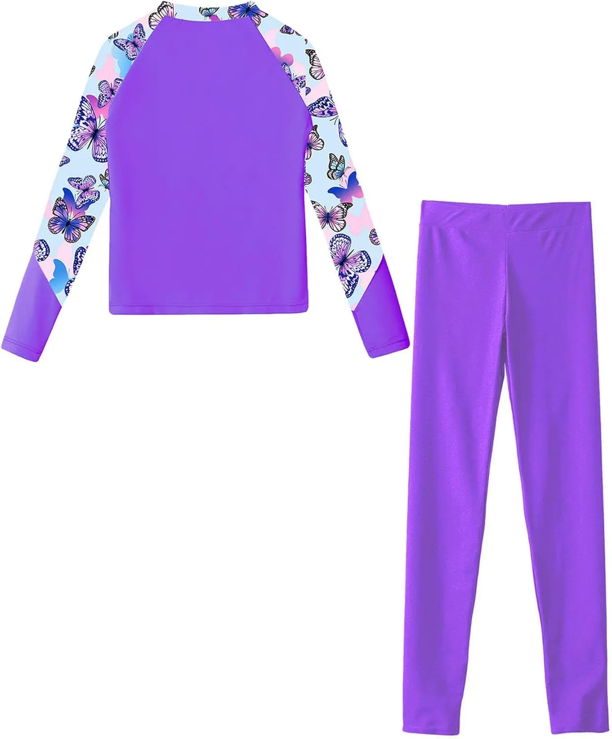 Kids Girls Rash Guard Swimsuit Long Sleeve Swim Tops with Long Pants 2 Piece Bathing Suit