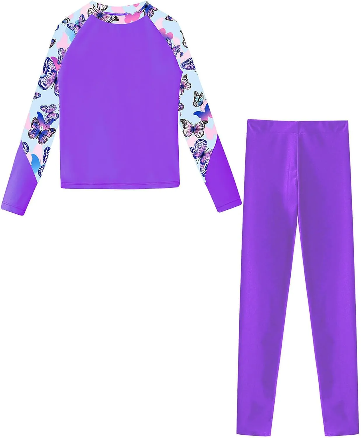 Kids Girls Rash Guard Swimsuit Long Sleeve Swim Tops with Long Pants 2 Piece Bathing Suit
