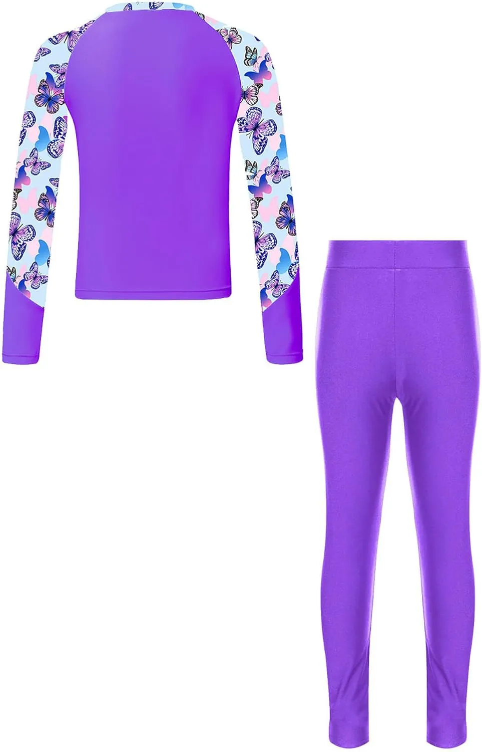 Kids Girls Rash Guard Swimsuit Long Sleeve Swim Tops with Long Pants 2 Piece Bathing Suit