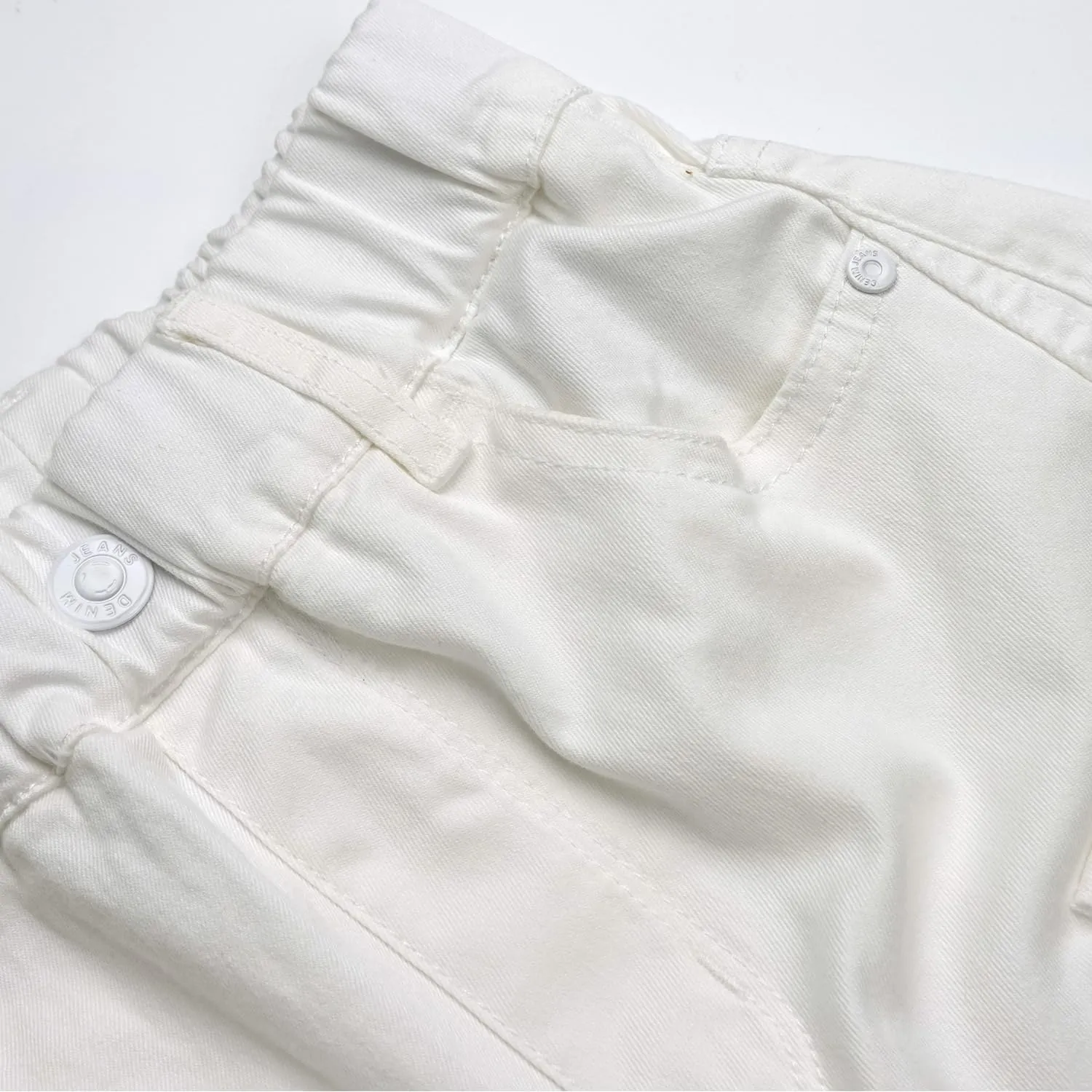 KIDSCOOL SPACE 8-Pocket Girls Wide-Leg Denim Pants, 5-14T Ribbed Elastic Waist with D-Ring Loops Cargo Jeans