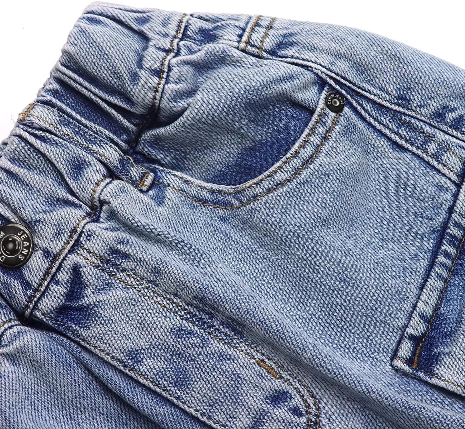 KIDSCOOL SPACE 8-Pocket Girls Wide-Leg Denim Pants, 5-14T Ribbed Elastic Waist with D-Ring Loops Cargo Jeans