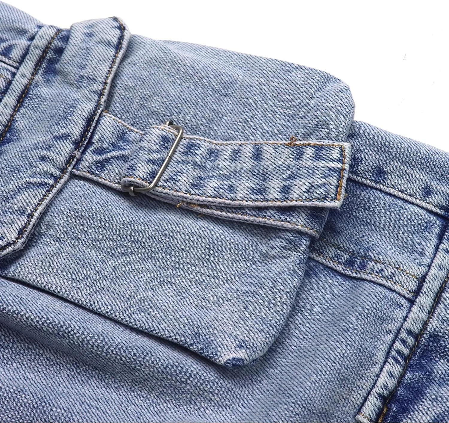 KIDSCOOL SPACE 8-Pocket Girls Wide-Leg Denim Pants, 5-14T Ribbed Elastic Waist with D-Ring Loops Cargo Jeans