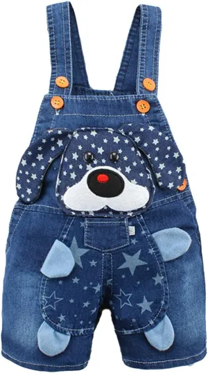 KIDSCOOL SPACE Baby Cute Summer Jean Overalls,Toddler Denim Cartoon 3D Animal Shortalls