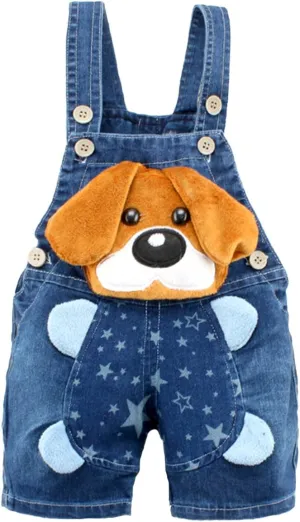 KIDSCOOL SPACE Baby Cute Summer Jean Overalls,Toddler Denim Cartoon 3D Animal Shortalls